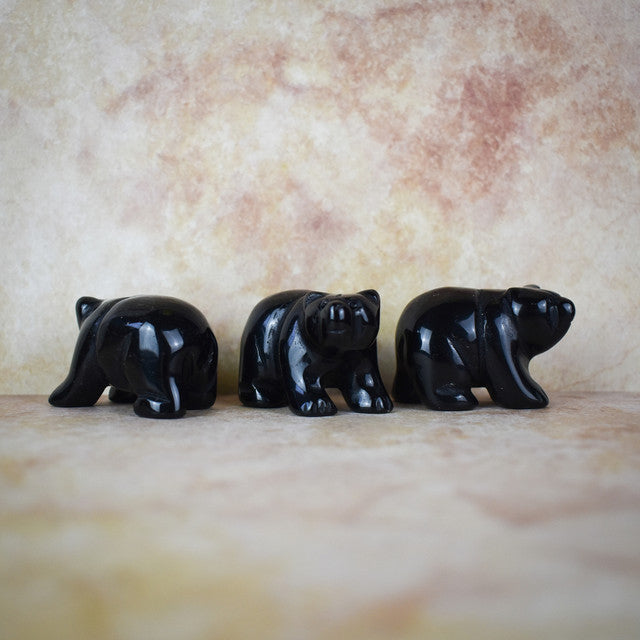 Hand Carved Bear - Black Obsidian
