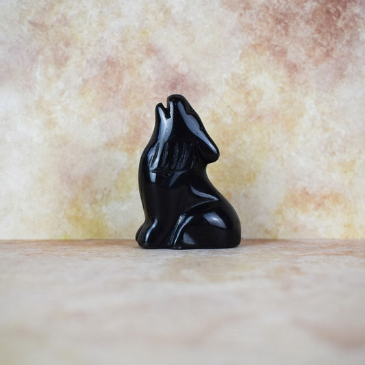 Hand Carved Wolf - Black Obsidian